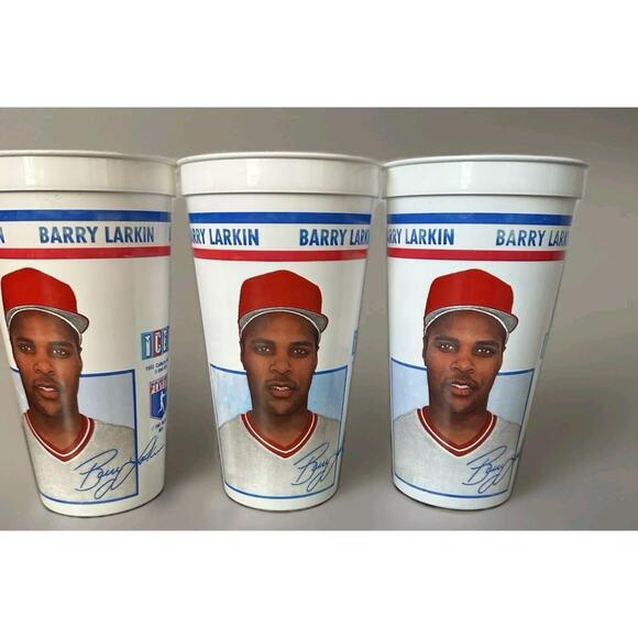 (3) Lot of 1993 MLB BARRY LARKIN Reds Plastic Cups 90s vintage - Picture 1 of 3